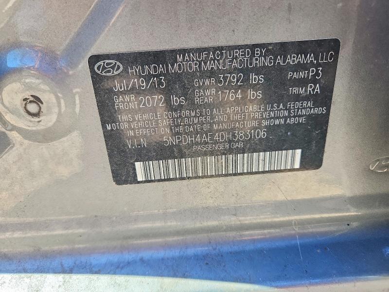 2013 Hyundai Elantra მანქანა იყიდება აუქციონზე, vin: 5NPDH4AE4DH383106, აუქციონის ნომერი: 69633076
