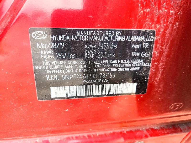 68246876 :رقم المزاد ، 5NPE24AF5KH787155 vin ، 2019 Hyundai Sonata مزاد بيع