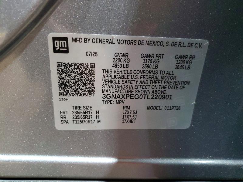 2026 Chevrolet Equinox მანქანა იყიდება აუქციონზე, vin: 3GNAXPEG0TL220901, აუქციონის ნომერი: 68608966