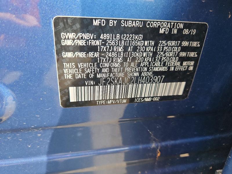Aukcja sprzedaży 2020 Subaru Forester, vin: JF2SKAJC2LH403907, numer aukcji: 68591436