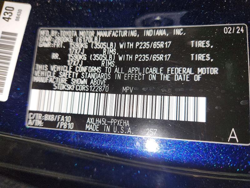 Aukcja sprzedaży 2024 Toyota Sienna, vin: 5TDKSKFC0RS122870, numer aukcji: 68994096