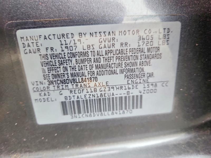 Продаж на аукціоні авто 2020 Nissan Versa, vin: 3N1CN8DV8LL841870, номер лоту: 69898366
