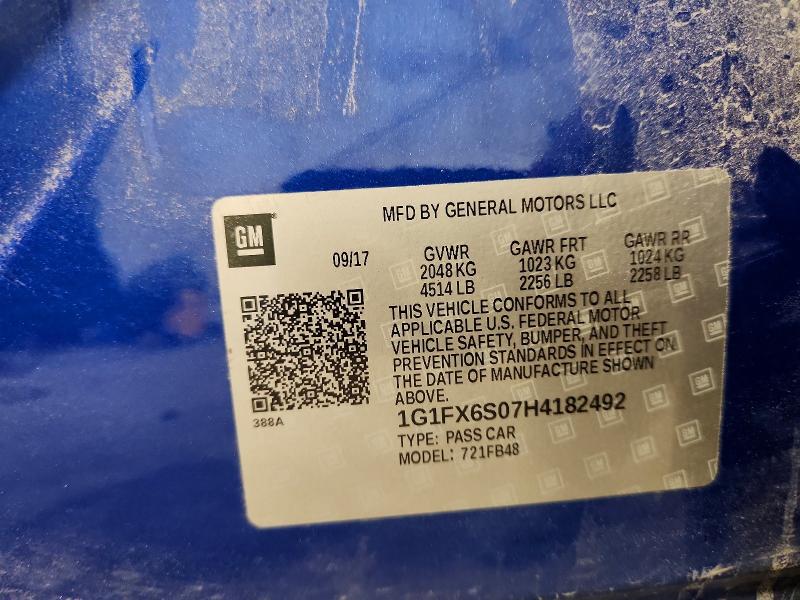 67373376 :رقم المزاد ، 1G1FX6S07H4182492 vin ، 2017 Chevrolet Bolt Ev مزاد بيع