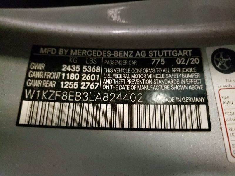 Aukcja sprzedaży 2020 Mercedes-benz E, vin: W1KZF8EB3LA824402, numer aukcji: 68138386