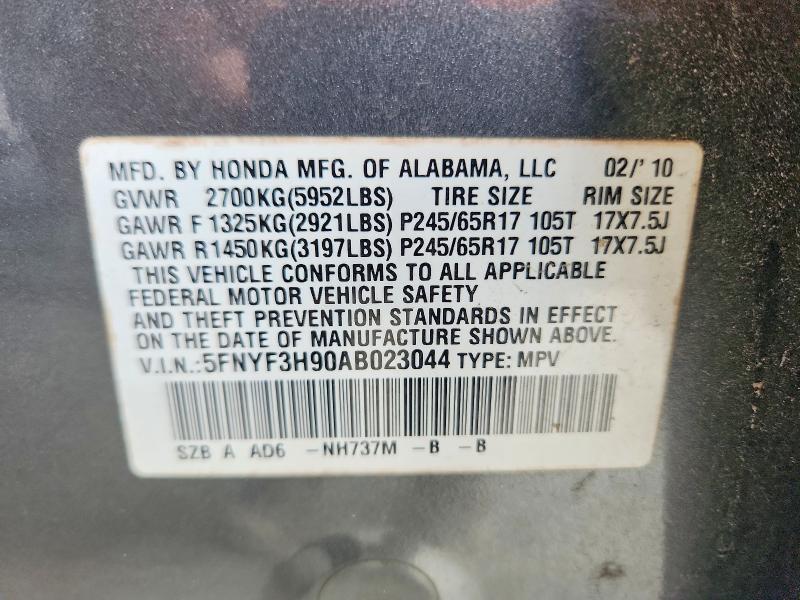 Продаж на аукціоні авто 2010 Honda Pilot, vin: 5FNYF3H90AB023044, номер лоту: 68844536