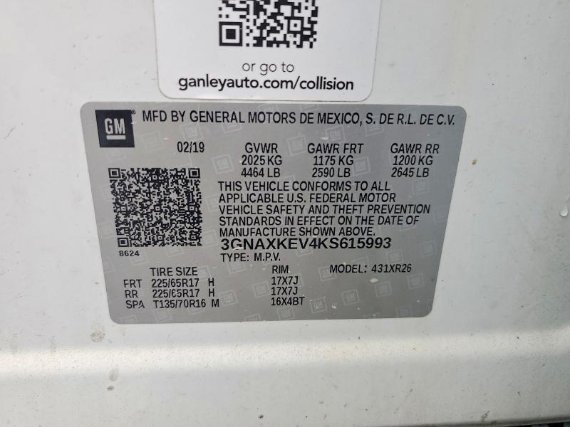 Aukcja sprzedaży 2019 Chevrolet Equinox, vin: 3GNAXKEV4KS615993, numer aukcji: 69804406