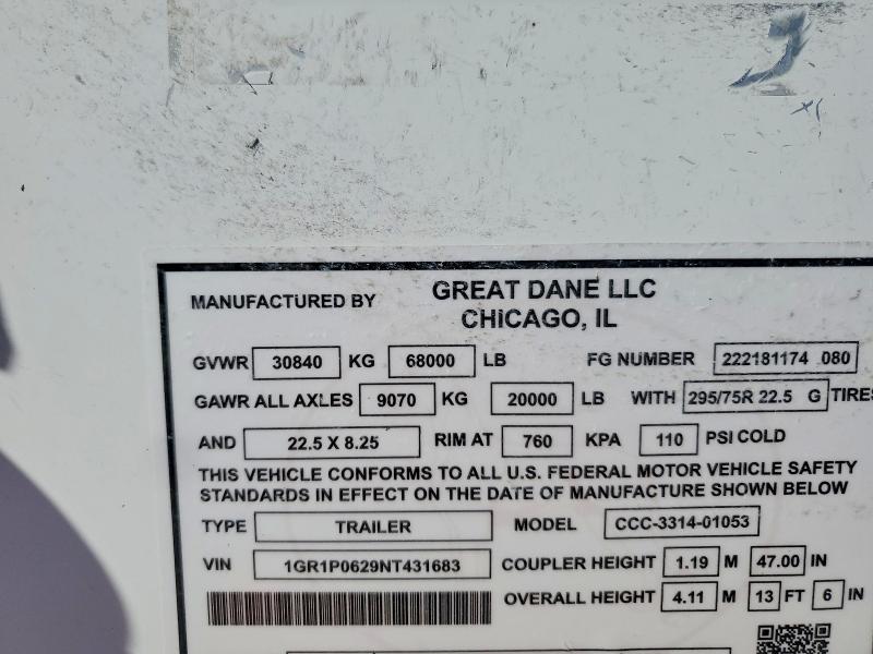 Продажа на аукционе авто 2022 Great Dane Trailers, vin: 1GR1P0629NT431683, номер лота: 70029676