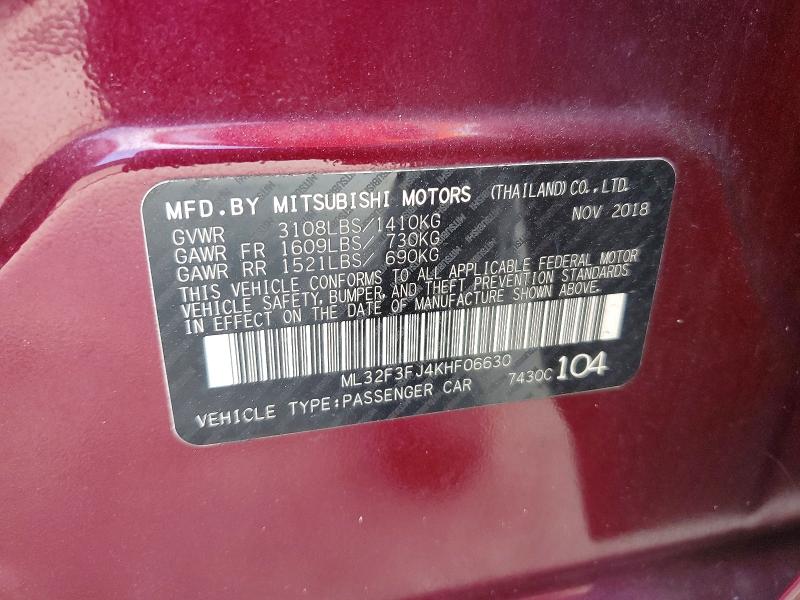 Aukcja sprzedaży 2019 Mitsubishi Mirage, vin: ML32F3FJ4KHF06630, numer aukcji: 68132106