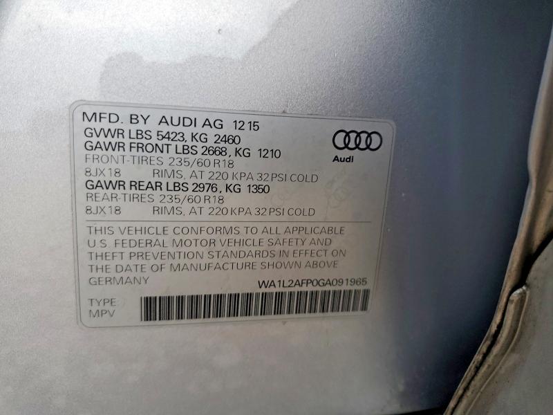 67559836 :رقم المزاد ، WA1L2AFP0GA091965 vin ، 2016 Audi Q5 مزاد بيع