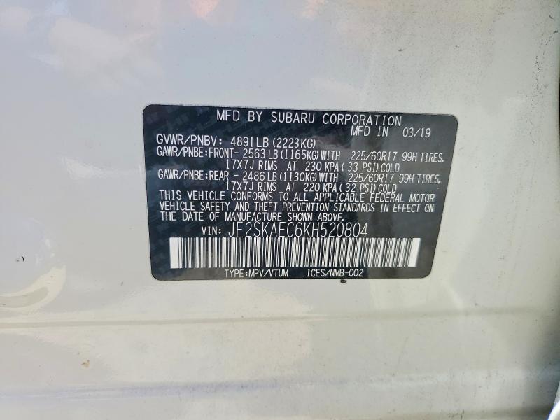 Aukcja sprzedaży 2019 Subaru Forester, vin: JF2SKAEC6KH520804, numer aukcji: 67330556