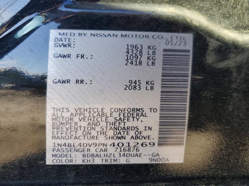 2023 Nissan Altima მანქანა იყიდება აუქციონზე, vin: 1N4BL4DV9PN401269, აუქციონის ნომერი: 68847346