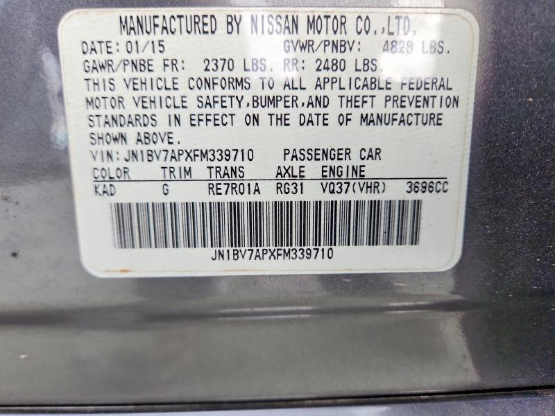 70464256 :رقم المزاد ، JN1BV7APXFM339710 vin ، 2015 Infiniti Q50 مزاد بيع