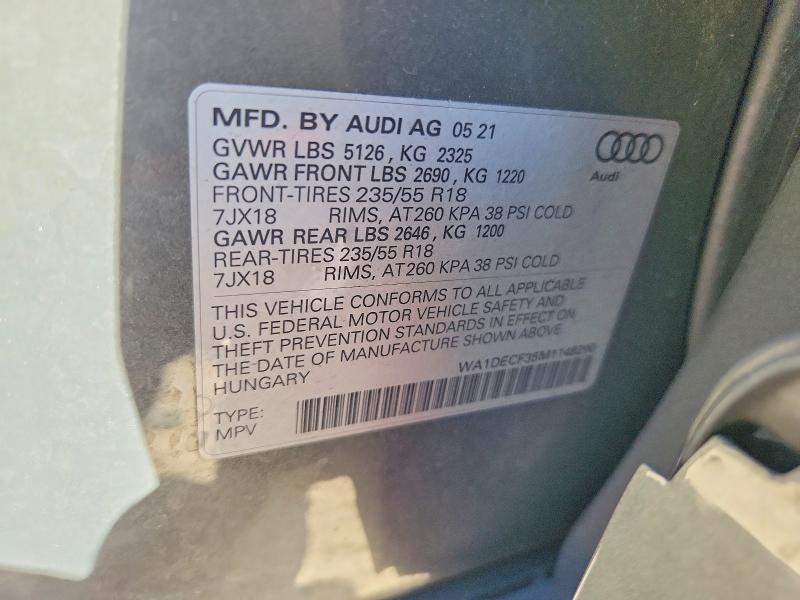 Продаж на аукціоні авто 2021 Audi Q3, vin: WA1DECF35M1148290, номер лоту: 70108646