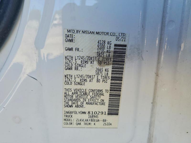 2021 Nissan Nv 2500 Hd მანქანა იყიდება აუქციონზე, vin: 1N6BF0LY0MN810291, აუქციონის ნომერი: 70317316