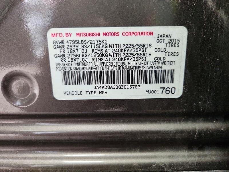 70237346 :رقم المزاد ، JA4AD3A30GZ015763 vin ، 2016 Mitsubishi Outlander مزاد بيع