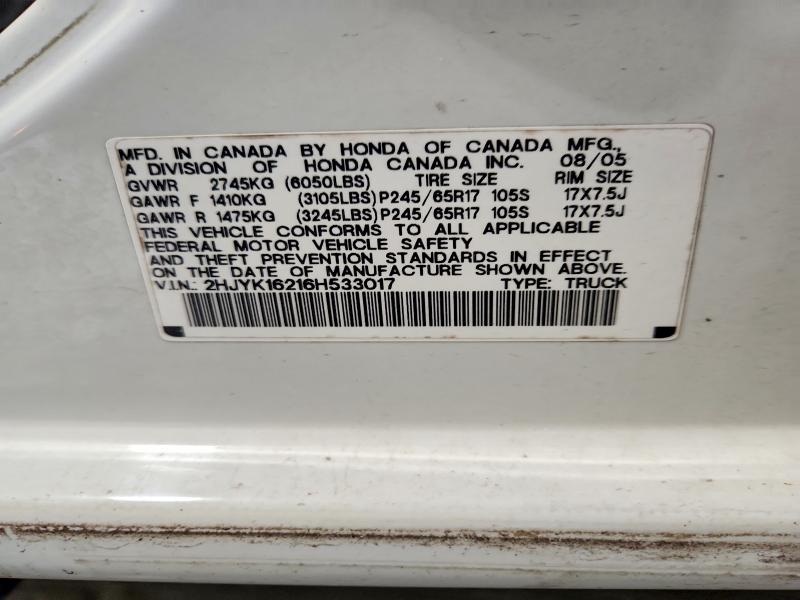 67375856 :رقم المزاد ، 2HJYK16216H533017 vin ، 2006 Honda Ridgeline مزاد بيع