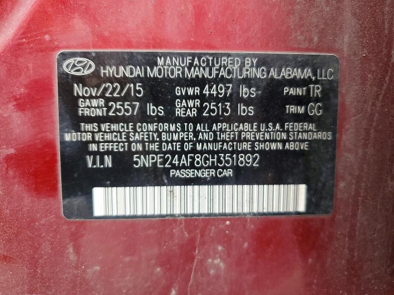Продажа на аукционе авто 2016 Hyundai Sonata, vin: 5NPE24AF8GH351892, номер лота: 66722546