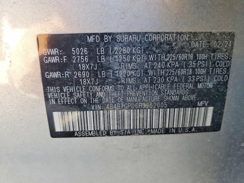 Aukcja sprzedaży 2024 Subaru Outback, vin: 4S4BTGPD6R3252005, numer aukcji: 67831316