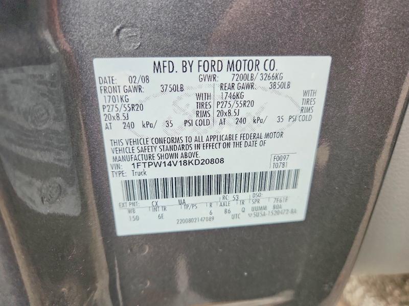 Продаж на аукціоні авто 2008 Ford F150, vin: 1FTPW14V18KD20808, номер лоту: 68063936