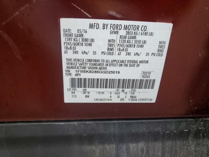 Aukcja sprzedaży 2016 Ford Explorer, vin: 1FM5K8D86GGD25019, numer aukcji: 69489666