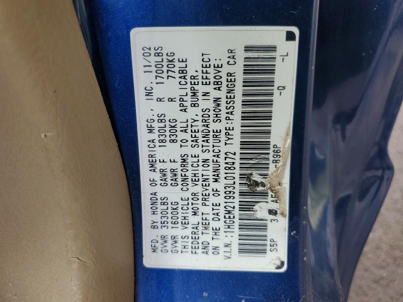70568296 :رقم المزاد ، 1HGEM21993L018472 vin ، 2003 Honda Civic مزاد بيع