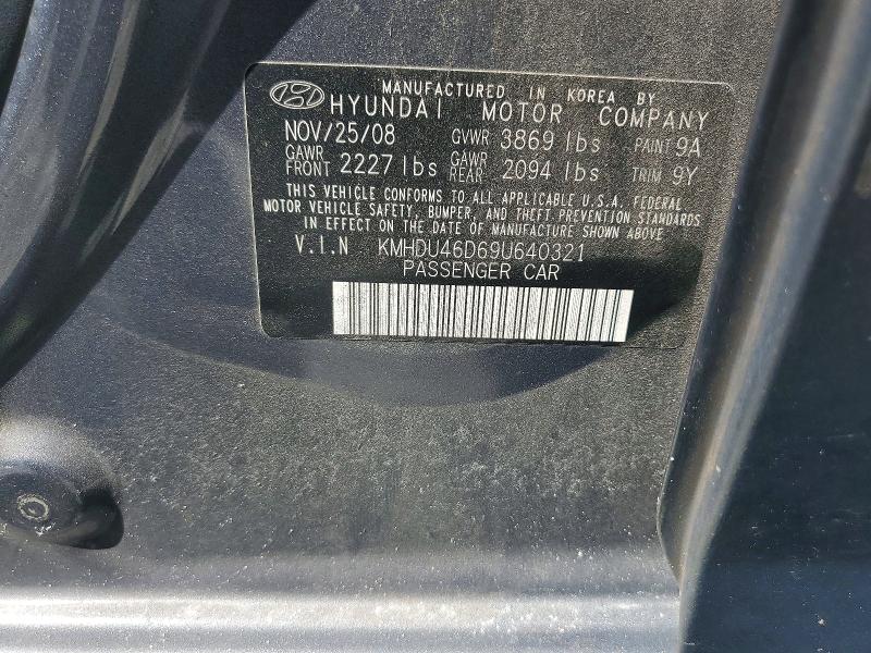 68409936 :رقم المزاد ، KMHDU46D69U640321 vin ، 2009 Hyundai Elantra مزاد بيع