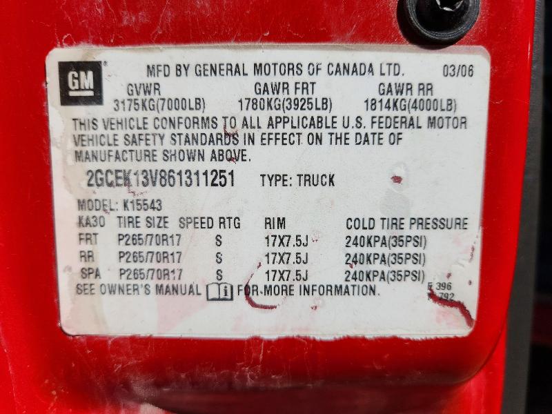 2006 Chevrolet Silverado მანქანა იყიდება აუქციონზე, vin: 2GCEK13V861311251, აუქციონის ნომერი: 68073806