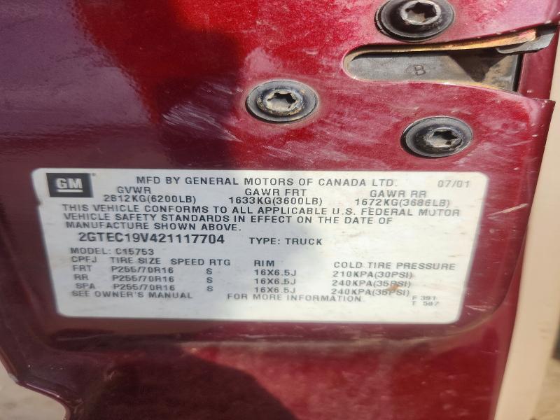 68345526 :رقم المزاد ، 2GTEC19V421117704 vin ، 2002 Gmc New Sierra مزاد بيع