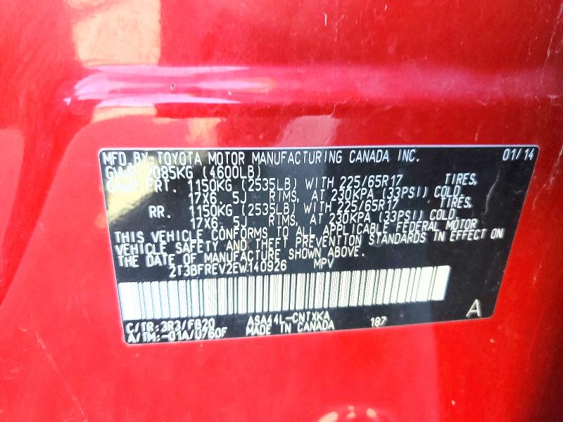 66769026 :رقم المزاد ، 2T3BFREV2EW140926 vin ، 2014 Toyota Rav4 مزاد بيع