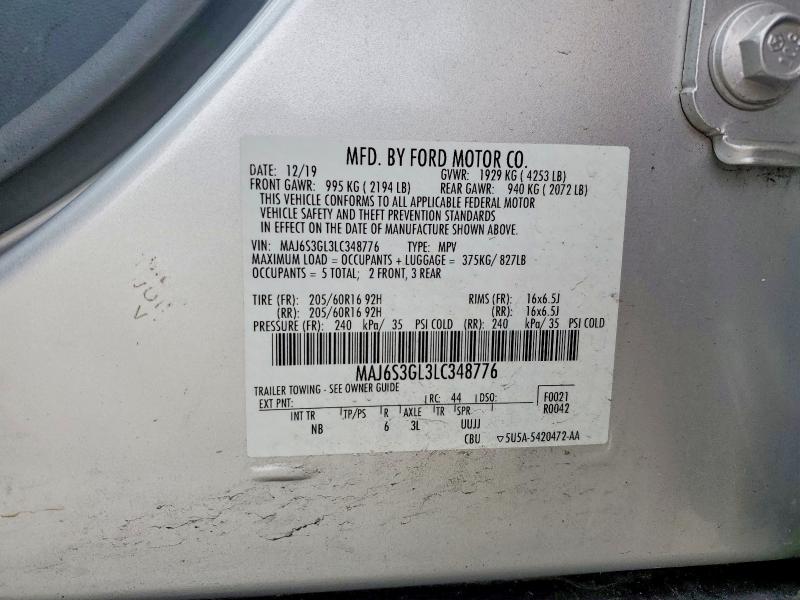 2020 Ford Ecosport მანქანა იყიდება აუქციონზე, vin: MAJ6S3GL3LC348776, აუქციონის ნომერი: 70614886
