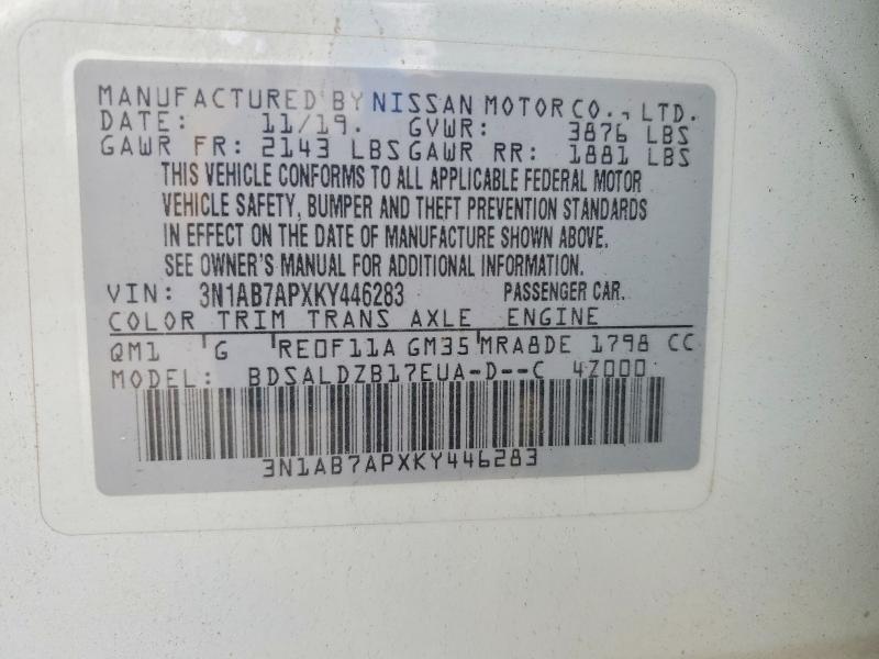 70643286 :رقم المزاد ، 3N1AB7APXKY446283 vin ، 2019 Nissan Sentra مزاد بيع