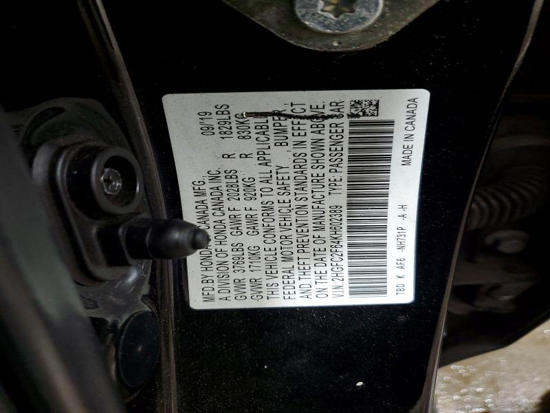 Продажа на аукционе авто 2019 Honda Civic, vin: 2HGFC2F64KH602389, номер лота: 67325196