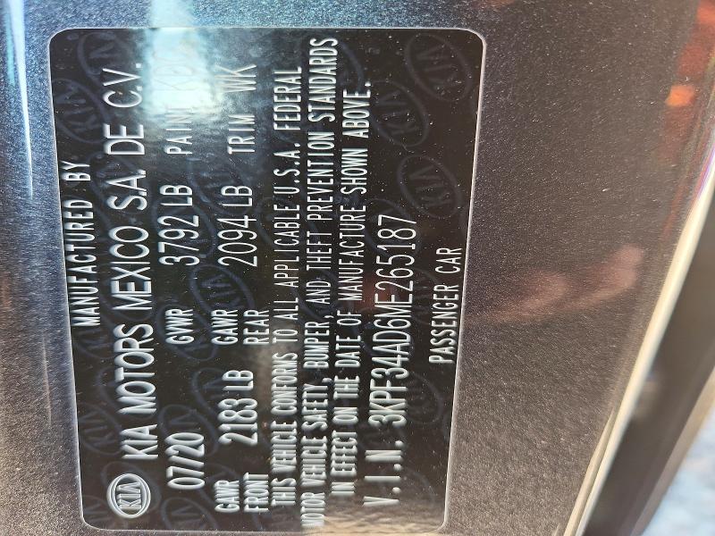 Aukcja sprzedaży 2021 Kia Forte, vin: 3KPF34AD6ME265187, numer aukcji: 68850856
