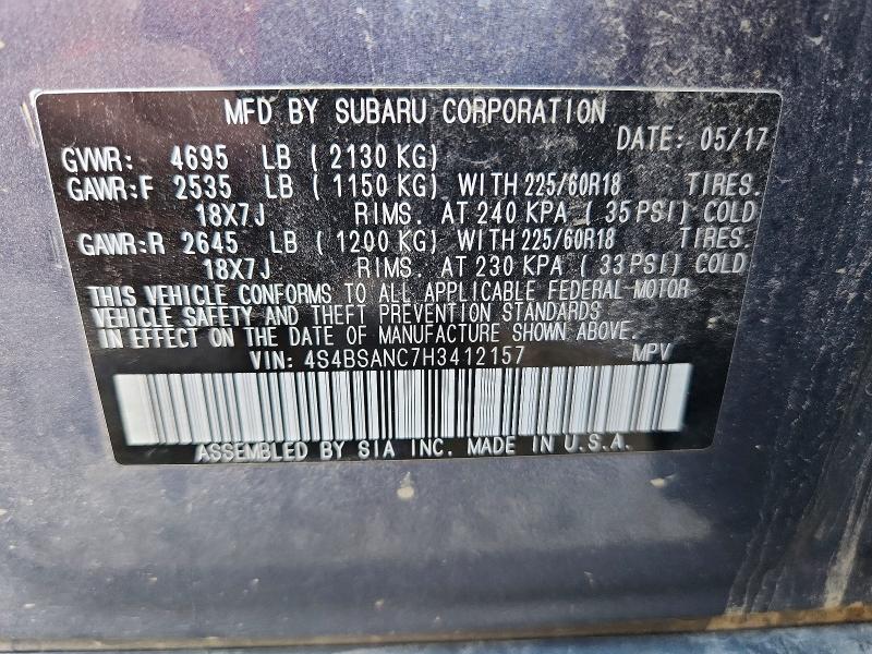 Aukcja sprzedaży 2017 Subaru Outback, vin: 4S4BSANC7H3412157, numer aukcji: 69974176