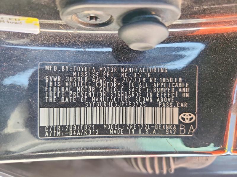Продажа на аукционе авто 2018 Toyota Corolla, vin: 5YFBURHE5JP793725, номер лота: 67800886