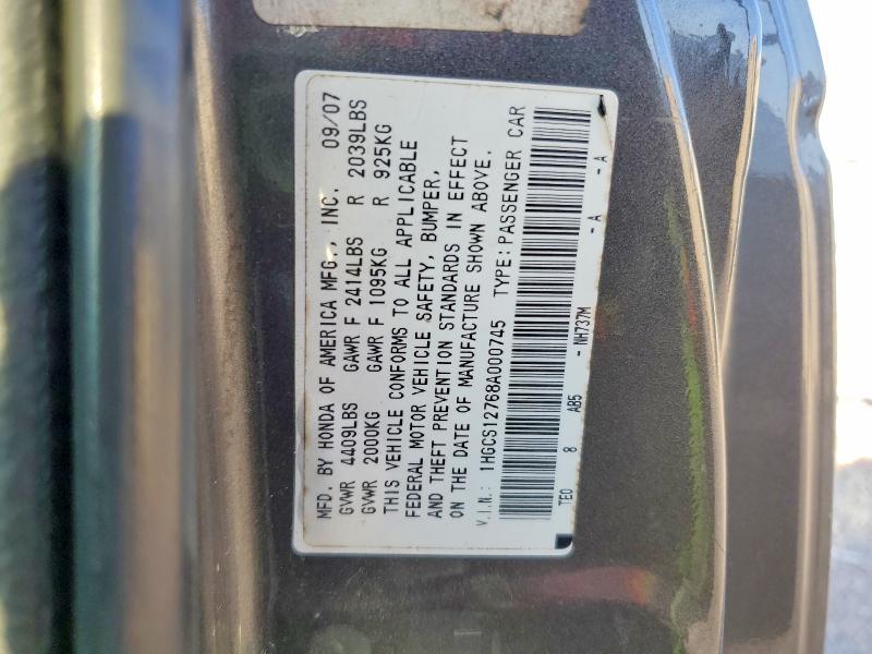 Продаж на аукціоні авто 2008 Honda Accord, vin: 1HGCS12768A000745, номер лоту: 68660276