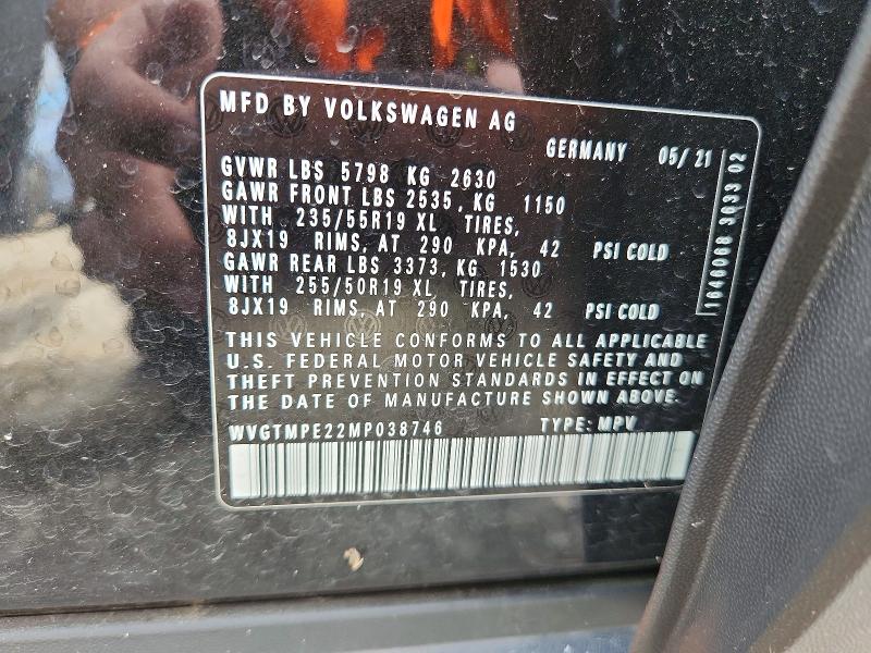 67750466 :رقم المزاد ، WVGTMPE22MP038746 vin ، 2021 Volkswagen Id.4 مزاد بيع