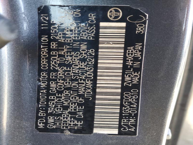 Aukcja sprzedaży 2022 Toyota Prius, vin: JTDKAMFU0N3162126, numer aukcji: 69249206