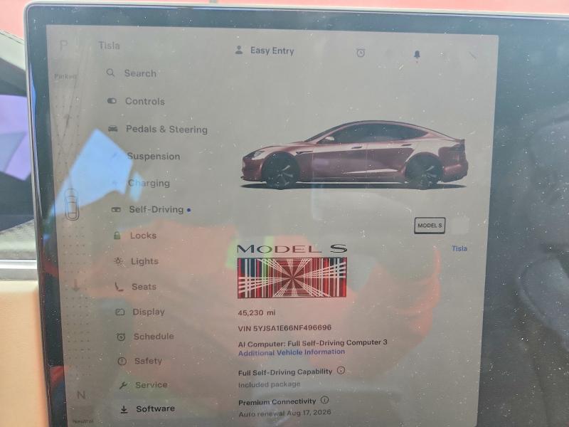 67469446 :رقم المزاد ، 5YJSA1E66NF496696 vin ، 2022 Tesla Model S مزاد بيع