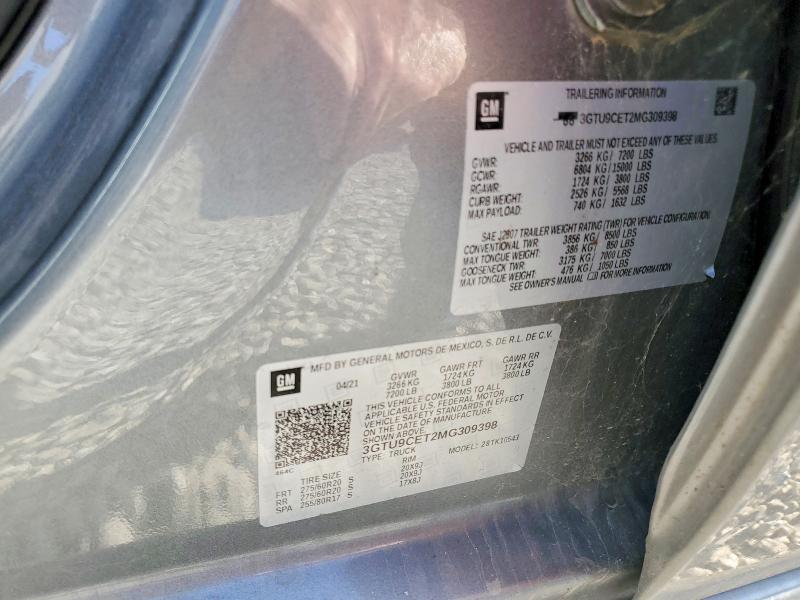 Auction sale of the 2021 Gmc Sierra, vin: 3GTU9CET2MG309398, lot number: 68556786