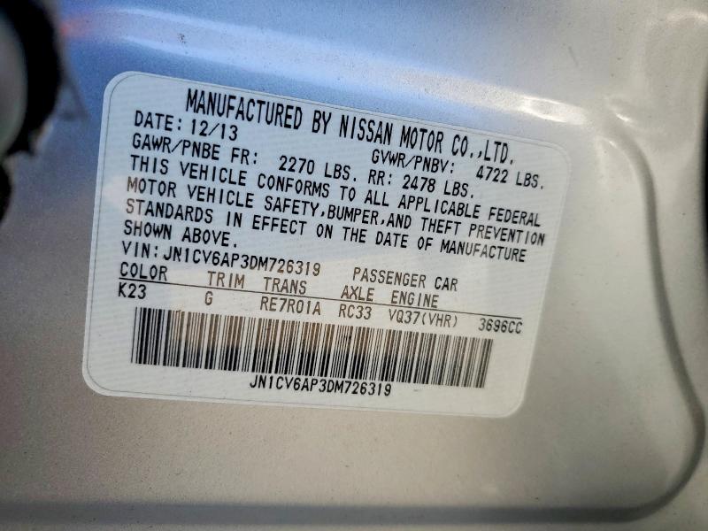 67541626 :رقم المزاد ، JN1CV6AP3DM726319 vin ، 2013 Infiniti G37 مزاد بيع