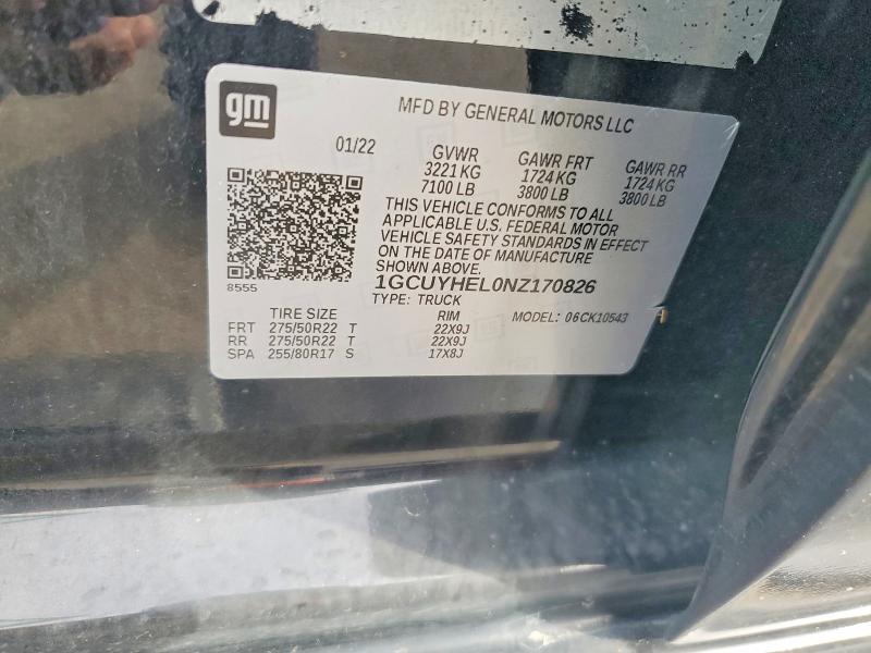 69375216 :رقم المزاد ، 1GCUYHEL0NZ170826 vin ، 2022 Chevrolet Silverado Ltd مزاد بيع