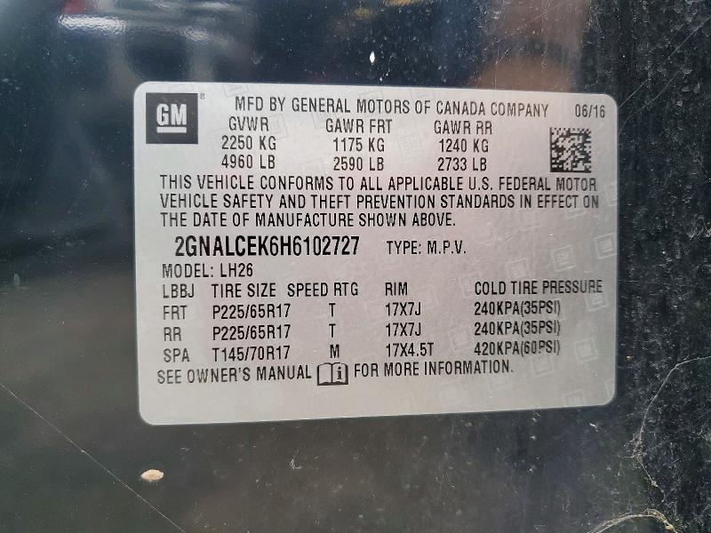Aukcja sprzedaży 2017 Chevrolet Equinox, vin: 2GNALCEK6H6102727, numer aukcji: 68288026