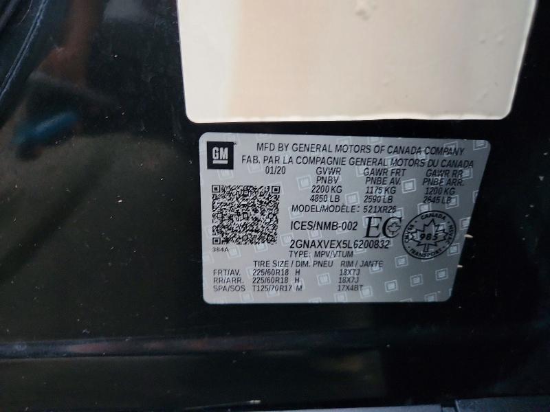2020 Chevrolet Equinox მანქანა იყიდება აუქციონზე, vin: 2GNAXVEX5L6200832, აუქციონის ნომერი: 70890026