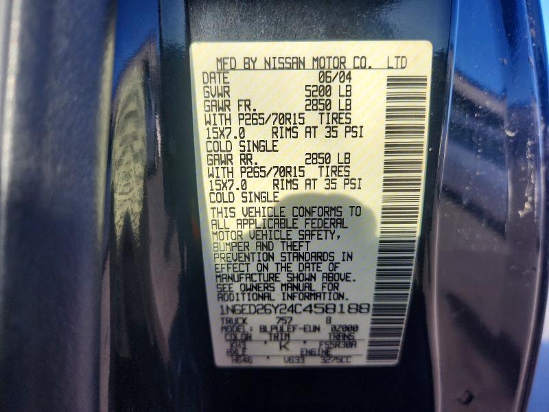68676336 :رقم المزاد ، 1N6ED26Y24C458188         vin ، 2004 Nissan Frontier مزاد بيع