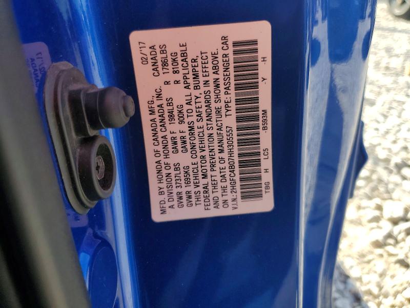 Продажа на аукционе авто 2017 Honda Civic, vin: 2HGFC4B07HH305557, номер лота: 68301176