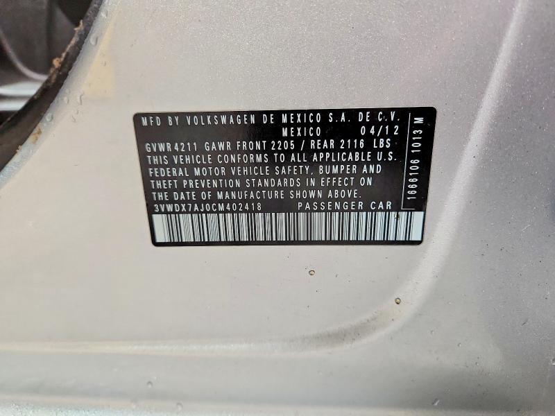 Aukcja sprzedaży 2012 Volkswagen Jetta, vin: 3VWDX7AJ0CM402418, numer aukcji: 70462716