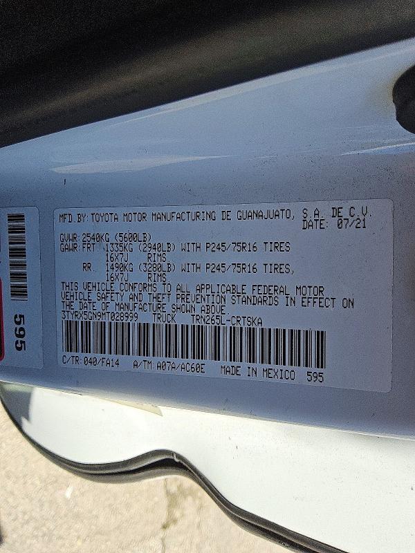 Aukcja sprzedaży 2021 Toyota Tacoma, vin: 3TYRX5GN9MT028999, numer aukcji: 69724256