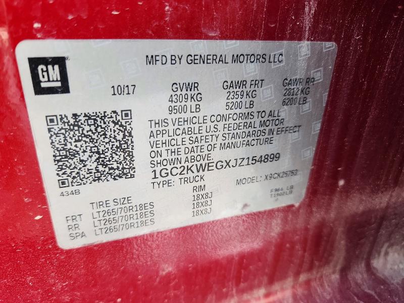 66766256 :رقم المزاد ، 1GC2KWEGXJZ154899 vin ، 2018 Chevrolet Silverado مزاد بيع