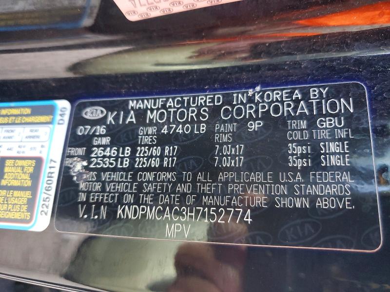 69801776 :رقم المزاد ، KNDPMCAC3H7152774 vin ، 2017 Kia Sportage مزاد بيع